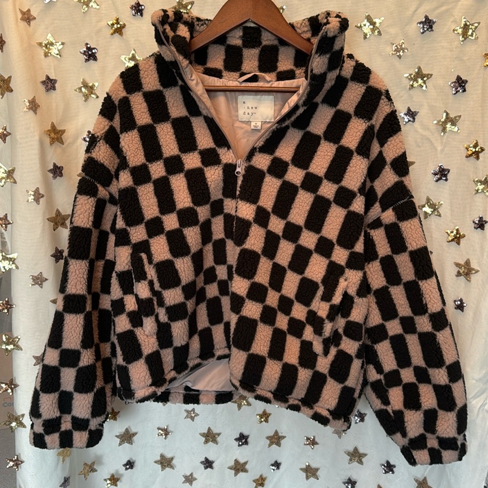 a New Day Checkered Sherpa Zip Up
